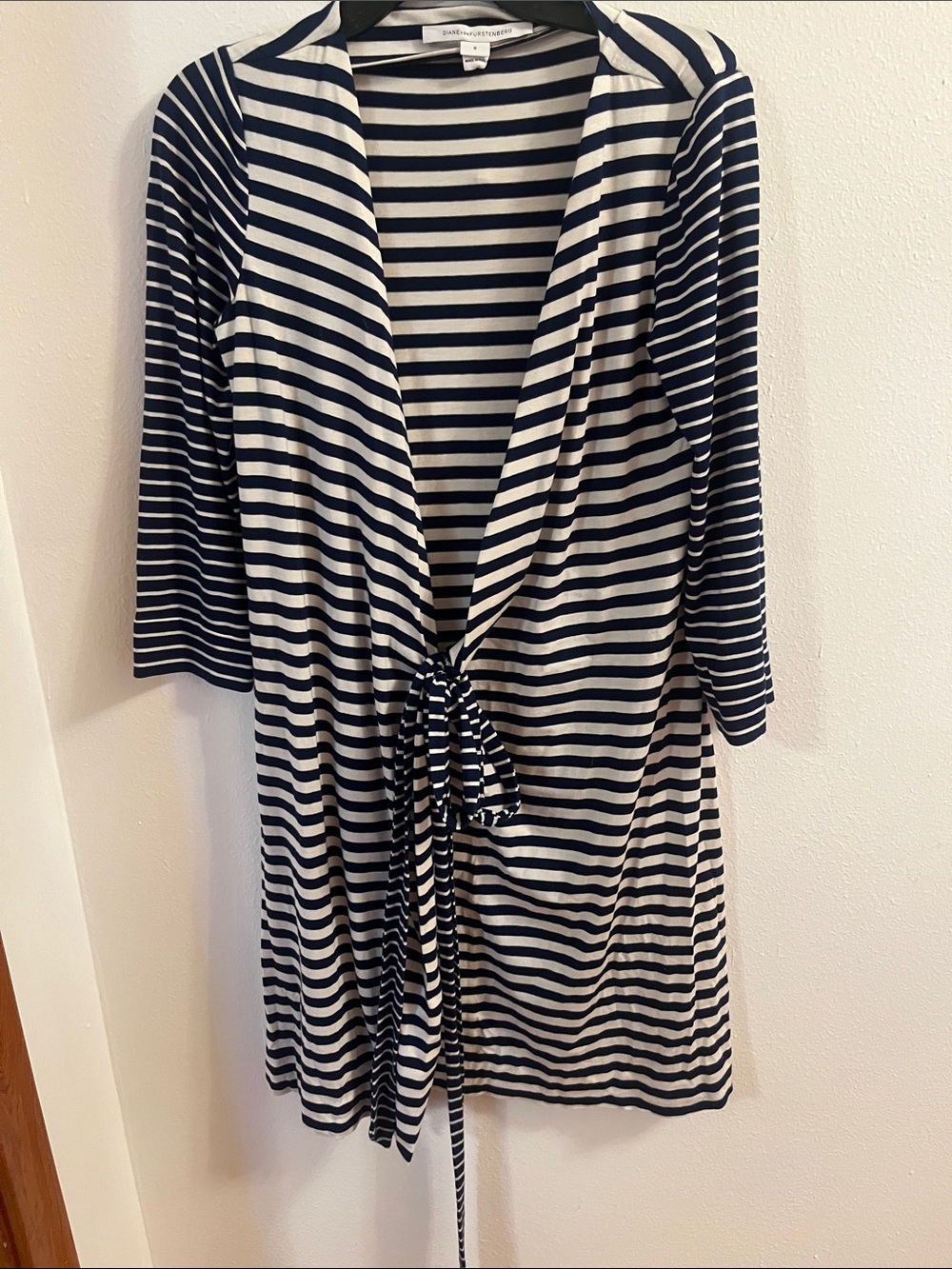 Diane Von Furstenberg Julian Two Mini Striped Wrap Dress ¾ Sleeve